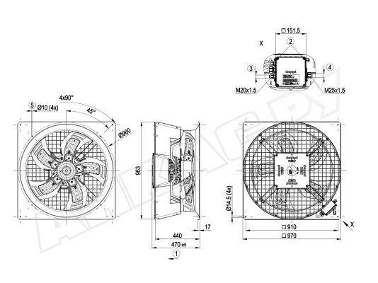 Вентилятор осевой промышленный Ebmpapst, арт: W3G800HU2371.